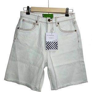 FREE PEOPLE x SANDRINE ROSE WHITE HIGH RISE BERMUDA FRAYED JEAN SHORTS NWT 26 27